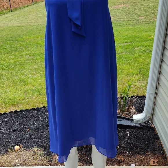 Elegant Blue Sleeveless Dress with Scarf Tie - Picture 4 of 12